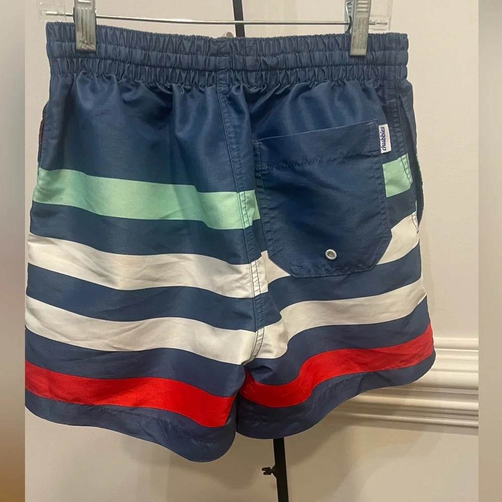 Chubbies, Men's Me Likey the Stripey 4”Swim Shorts 🩳 (Deep Blue/) Sz S